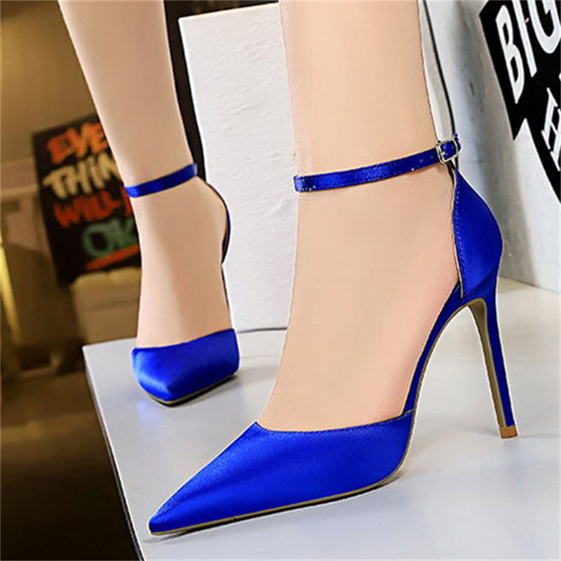 New Elegant Stylish Silk Glitter Blue Heels Pumps