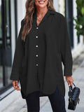 Women's Holiday Roll Up Long Sleeve Button Down Oversized Blouses