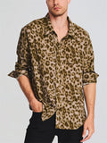 Men's Long Sleeve Loose Leopard Print Shirts