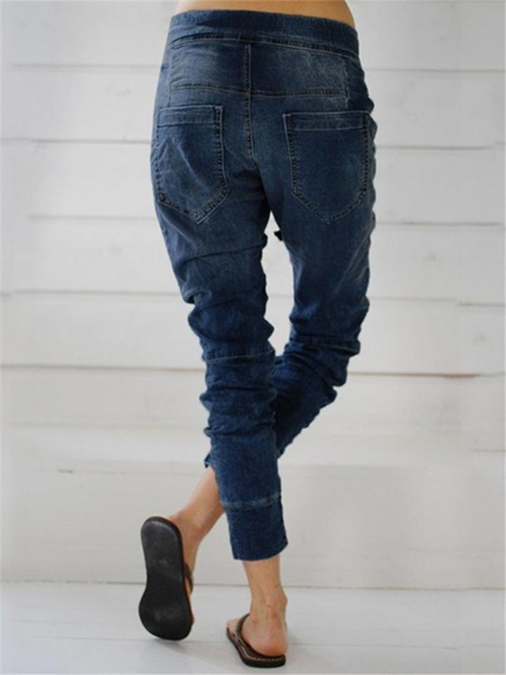 Classic Pocket Tapered Design Drawstring Fastening Regular Length Jeans