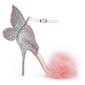 Gorgeous Pastel Crystals Pink Embellished 3D Butterfly Wing Princess Pumps