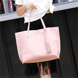 Korean Style Tassels Button PU Leather Shoulder Bags for Women