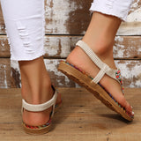 Female Ethnic Style Beaded Flat Flip Flops Sandals