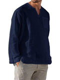 Stylish Comfort Relaxed V Neck Men's Linen Shirt