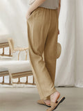 Women's Casual Solid Color Straight Leg Elastic Waist Wide Leg Pants