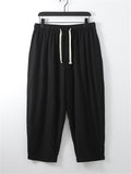 Solid Color Lightweight 2-Piece Outfit Button T-Shirt + Drawstring Waistband Cropped Pants