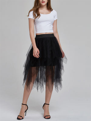 Chic Solid Elastic Waist Irregular Mesh Skirts For Women