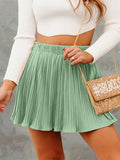 Female Gentle Elastic High Waisted Plain Pleated Skirts