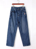 Trendy Hip-Hop Style Loose Embroidered Oversize Dark Blue Jeans