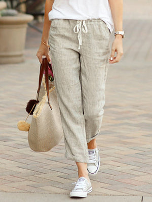 Summer Cozy Drawstring Linen Capri Pants for Women