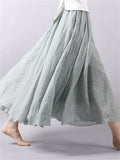 Women's Elastic Waist Pleated Maxi Linen Skirts