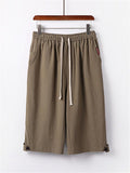 Mens Loose Casual Linen Hipster Cropped Pants