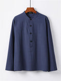 Casual Long-Sleeved Cotton And Linen Breathable Loose T-Shirt