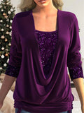 Women's Luxury Contrast Color Sequins Faux Two Shirts