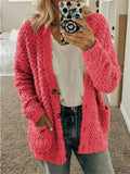 Popular Large Size Button Fleece Overcoat for Ladies