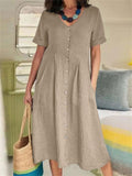 Women's Casual Holiday High Waist Cotton Linen Dress