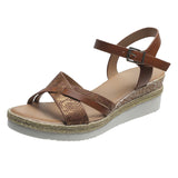 Casual Cross Strap Wedge Heel Buckle Roman Sandals for Women