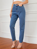 Street Style Washed Effect Stripe Denim Jeans for Women