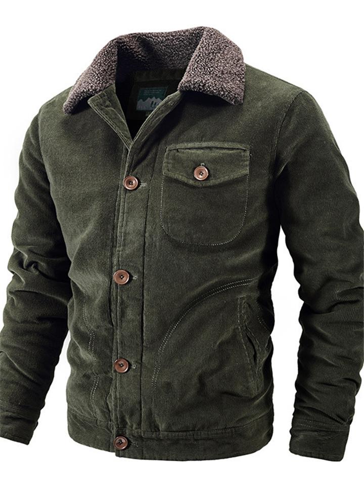 Mens Cozy Warm Corduroy Fleece Lined Thick Jacket Coat