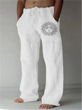 Men's Casual Lace Up Elastic Waist Sun Print Cotton Pants