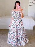 Elegant Lady Sweet Floral Print One Shoulder Long Dresses
