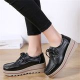Fashion Lace Up Breathable Women Leather Loafers