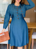 Female Trendy Pretty Solid Color Knee Large Size Linen Twinset Dresses