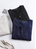 Mens Loose Comfy Linen Solid Color Long Sleeve T-Shirts