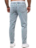 Men's Fashion Green Slanting Line Washed Effect Straight Leg Jeans