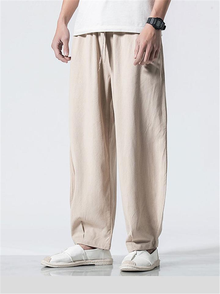Men's Loose Comfy Solid Color Elastic Waist Cotton Pants