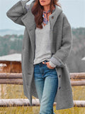 Stylish Button Up Hooded Woolen Overcoat Windbreaker for Women