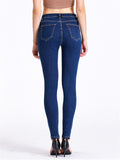 Simple Style Daily Slim Fit Ripped Dark Blue Jeans for Women