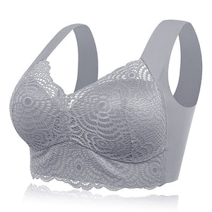 Plus Size Wireless Full Coverage Soft Lace Bralette - Grey