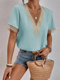 Classy V Neck Loose Short Sleeve T-shirt for Ladies