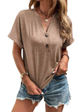 Women's Summer V Neck Short Sleeve Button Shirts