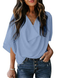 Feminine Flowy Style Cowl Neck Half Sleeve Lightweight Chiffon Pullover Tops