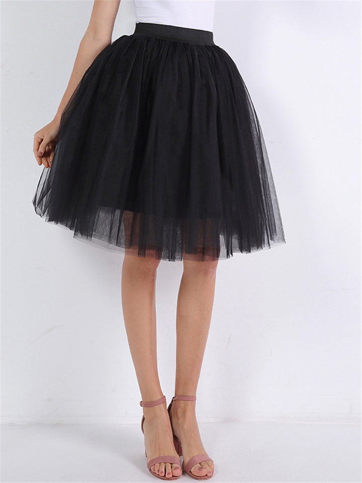 Fashion Simple Style Knee-Length Solid  Color Tulle Skirts