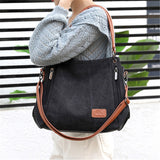 Women's Multi-pocket Shoulder Bag Fashion Cotton Canvas Handbag Tote Purse