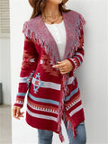 National Style Elegant Tassels Hooded Cardigan Sweater for Women