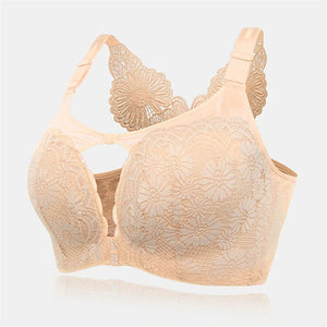 Women's Plus Size Daisy Embroidered Back Gather Bras - Nude