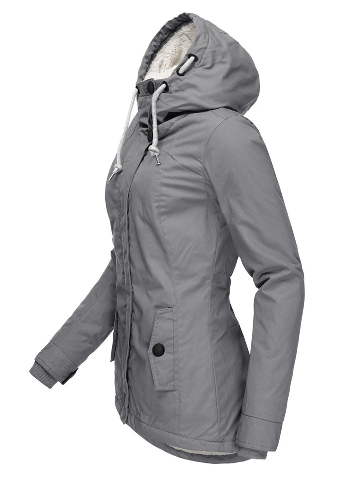 Women's Slim Fit Zip Up Plush Hooded Jacket Coat for Winter