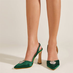 Autumn Graceful Solid Pointed Toe Women's Green Pumps