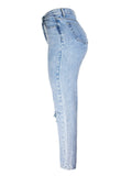 Women's Campus Style Loose Ripped Blue Denim Jeans