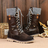 Women‘s Splicing Lace Up Mid Calf Winter Snow Boots