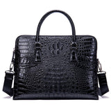 Men's Crocodile Pattern Design Leather Business Double Zipper Laptop Bag Crossbody Bag