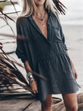 Relaxed Fit Chest Pocket Button Up Lapel Collar Mini Shirt Dress