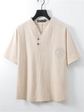 Lightweight Linen Two-Piece Outfit Wrap Neck T-Shirt + Elastic Waistband Knee-Length Pants