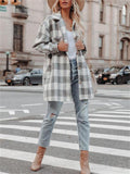 Women's Casual Fashion Lapel Plaid Long Shacket Coats