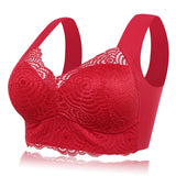 Plus Size Wireless Full Coverage Soft Lace Bralette - Red