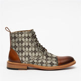 Stylish Texture Printed Hit Color Laced Mens Boots
